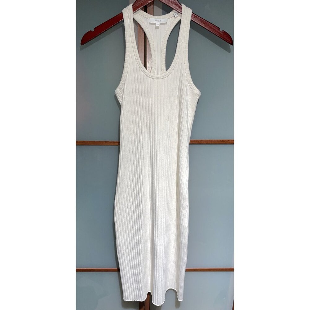 VINCE Revolve Ribbed Ivory Bone Knit Racerback Midi Tank Stretch Dress Size XXS